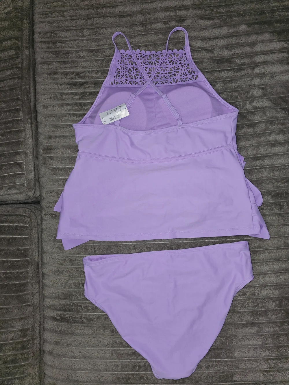 Girls' Lavender Ruffle Tankini with Laser-Cut Back - KD13